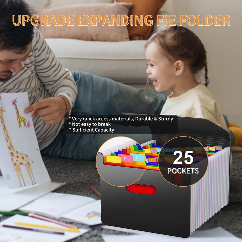 Vanulee 25 Pockets Accordion File Organizer with Handle, Expanding File Folders,Important Papers Document Organizer,Expandable,Durable,Perfect Portable Filing Box for Office,Home,A4/Letter Size,a-z Tab - Image 4